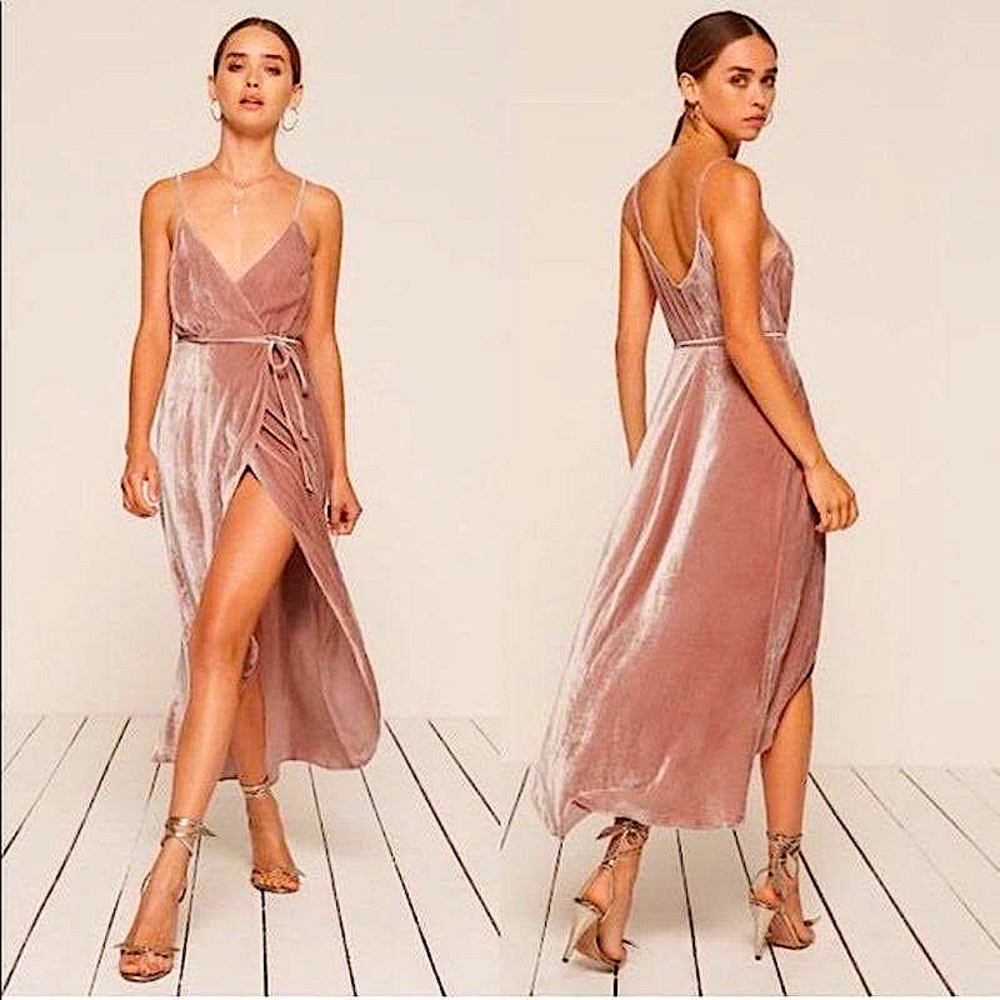 Reformation velvet wrap midi dress